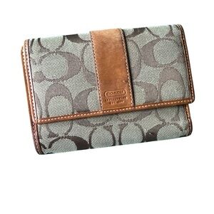 Coach Tan and Gray Signature Pattern Wallet